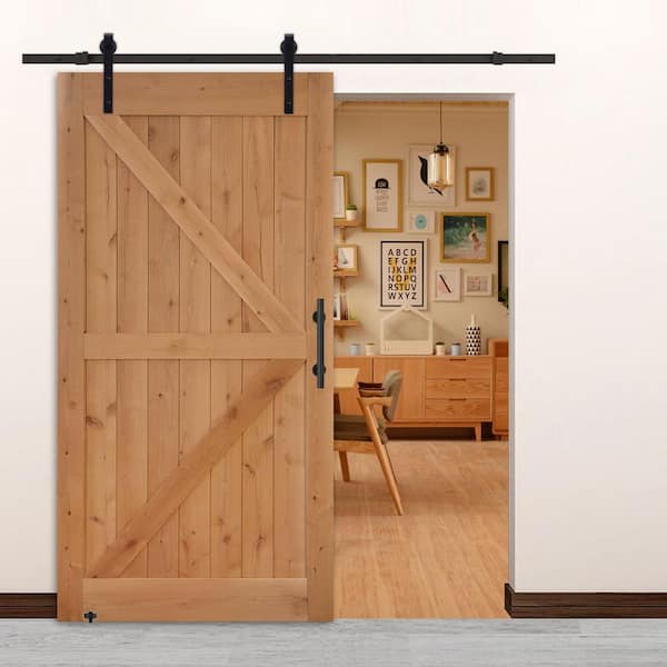 42 in. x 84 in. Assembled British Brace Unfinished Hardwood Interior Sliding Barn Door Slab with Hardware Kit