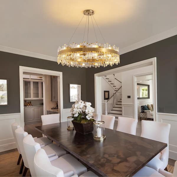 39.4 in. Modern 24-Light Gold Round Crystal Chandelier for Kitchen Island Dinning Table Living Room