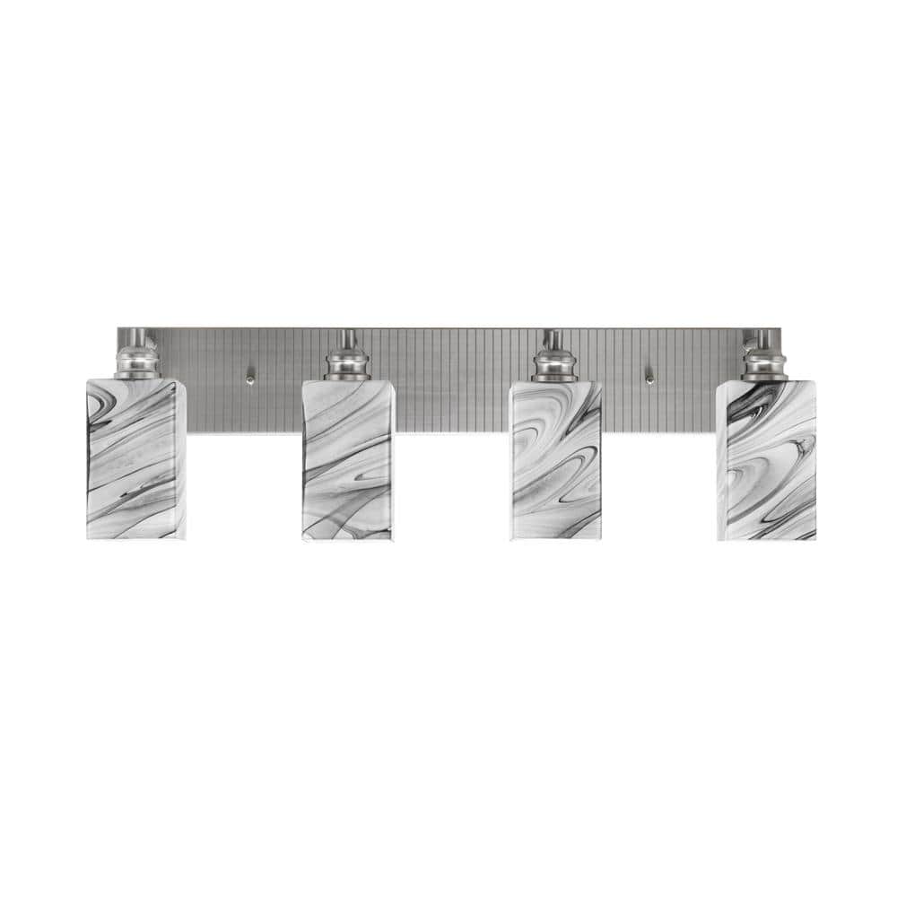 Albany 30.75 in. 4-Light Brushed Nickel Vanity Light with Square Onyx Swirl