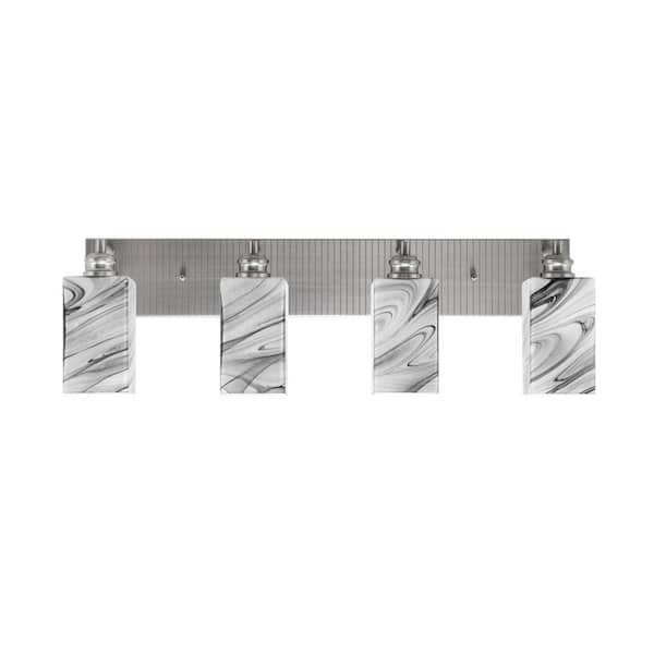 Unbranded Albany 30.75 in. 4-Light Brushed Nickel Vanity Light with Square Onyx Swirl Glass Shades