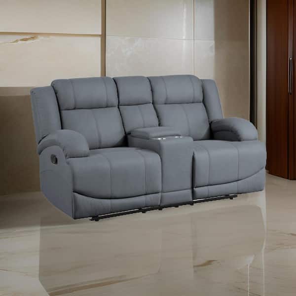 Benjara 36.5 in. Pillow Top Arm Fabric Rectangle Double Recliner Loveseat Sofa in Blue
