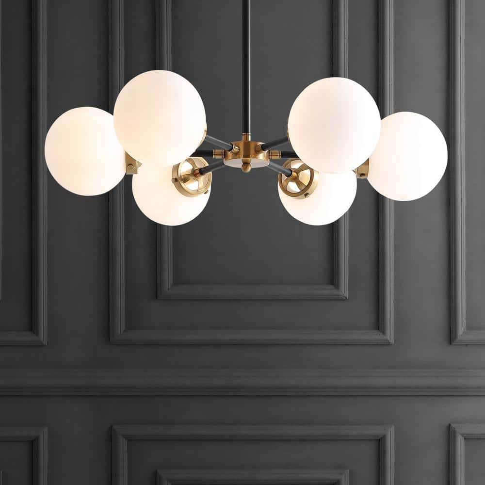 Caleb 28" Brass Gold & Black Sputnik LED Chandelier with Frosted Glass