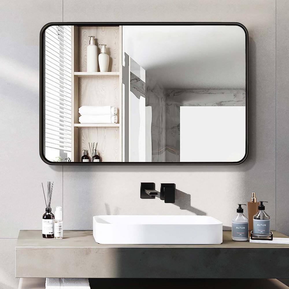 Black 32 in W x 22 in. H Rectangle Alloy Aluminium Framed Mirror Vanity Mir