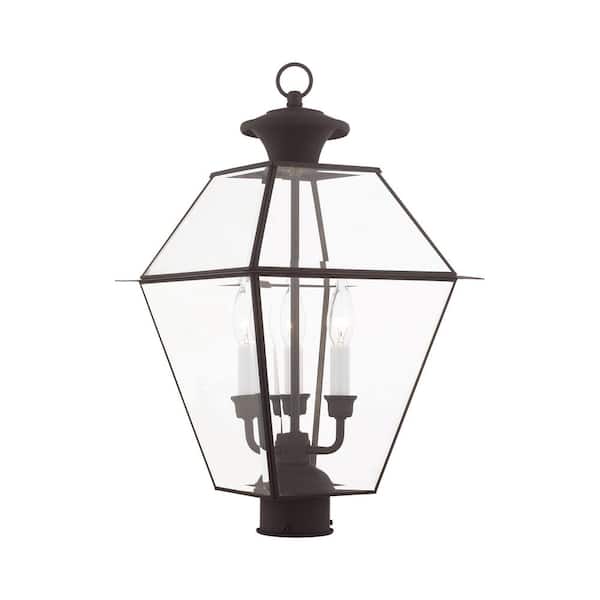 AVIANCE LIGHTING Ainsworth 22 in. 3-Light Bronze Cast Brass Hardwired Outdoor Rust Resistant Post Light with No Bulbs Included