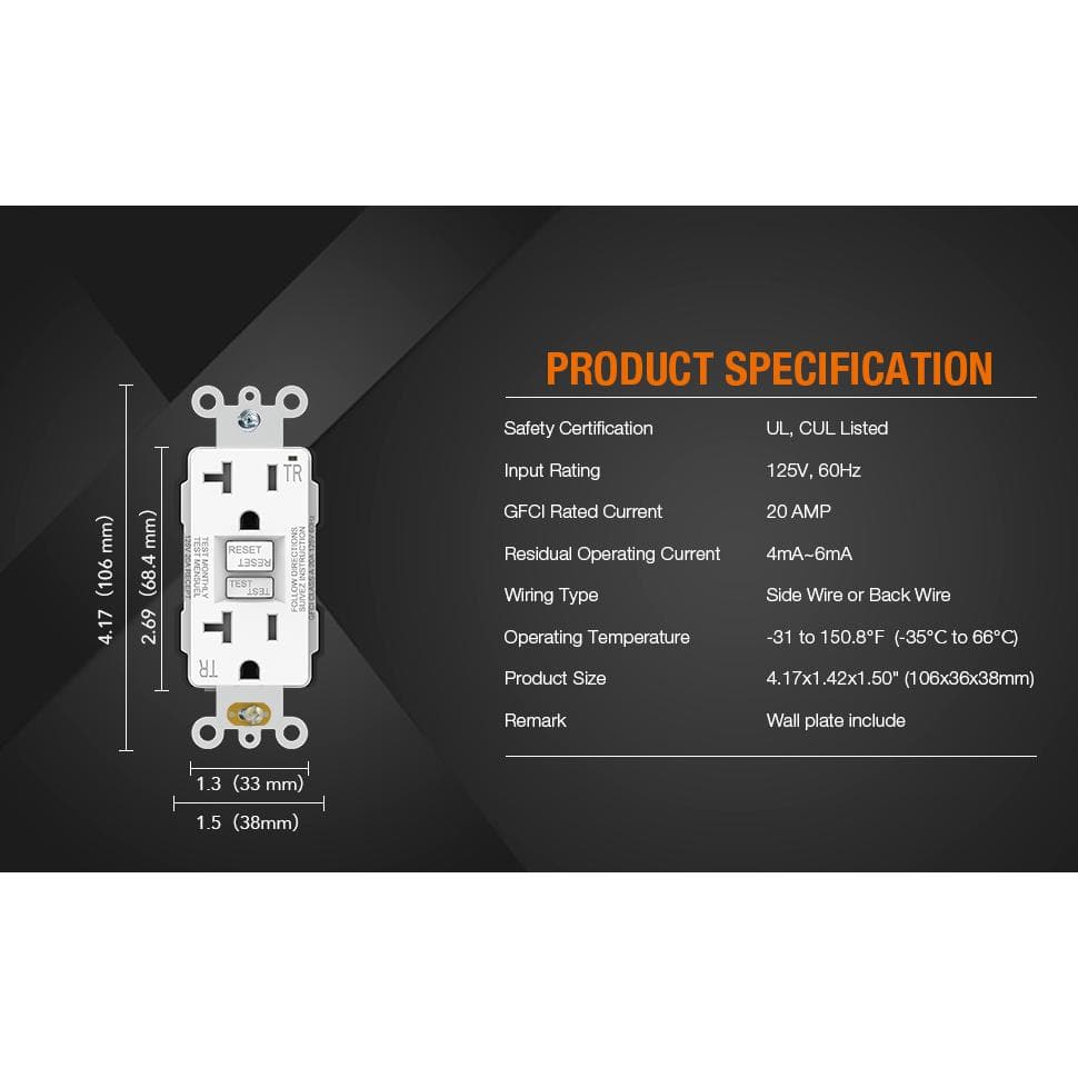 White 20 Amp Tamper Resistant GFCI Duplex Outlet with Wall Plate
