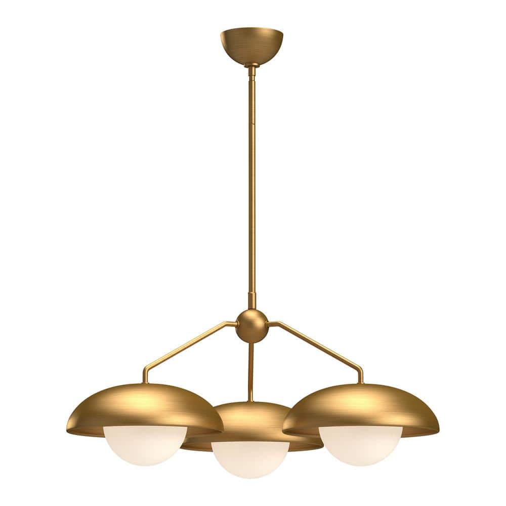 Rubio 28 in. 3 Light 60-Watt Aged Gold/Opal Matte Glass Chandelier price history on PriceWatchPro