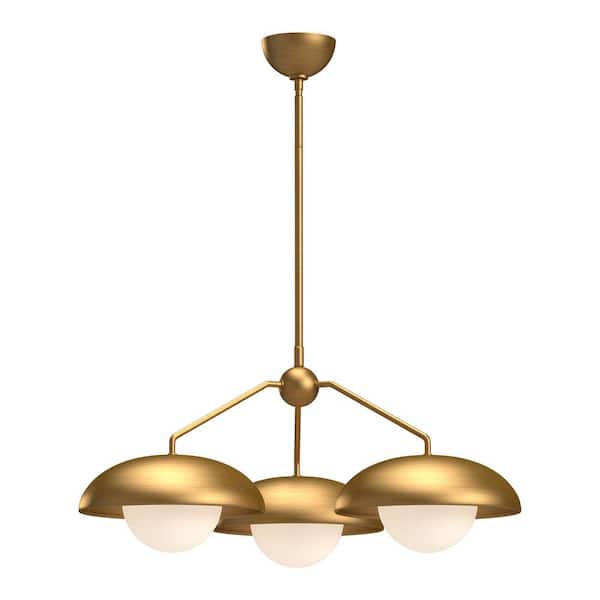 Rubio 28 in. 3 Light 60-Watt Aged Gold/Opal Matte Glass Chandelier