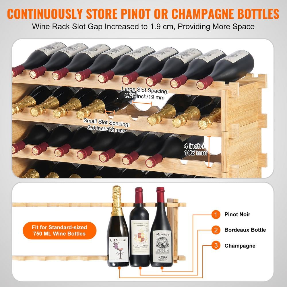 Natural Bamboo 72-Bottle Modular Wine Rack with 8 Tiers