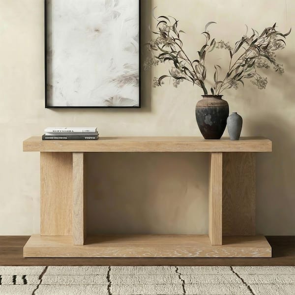 Claramay 16 in. Natural Cerused Oak Rectangle Wood Console Table