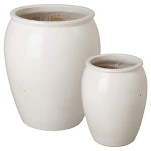 20 in., 30 in. H, White Ceramic Tall Jar Planters S/2