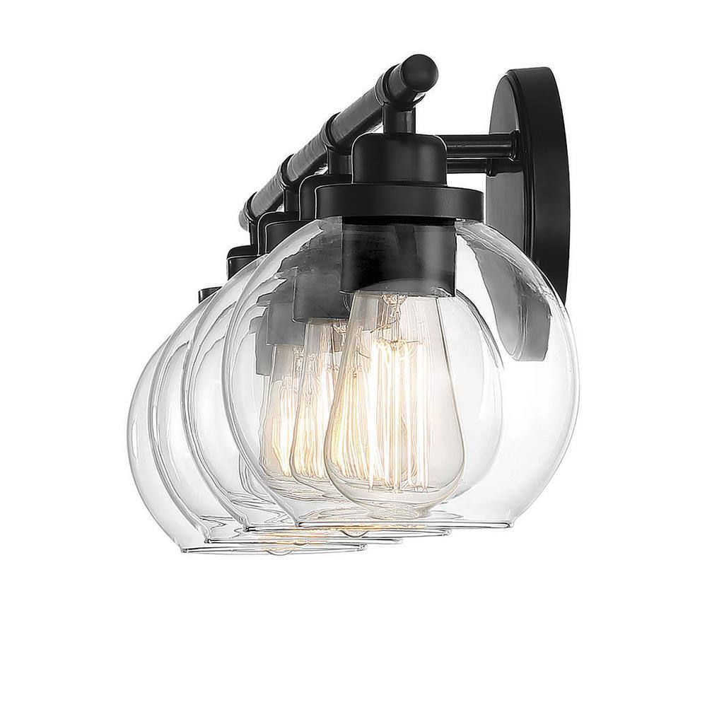 Matte Black 4-Light Bathroom Vanity Fixture with Frosted Glass Shades