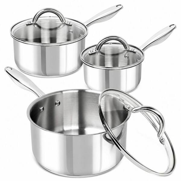 6-Piece 18/10 Stainless Steel Sauce Pan Set with Lid, Tri-Ply Bottom Sauce Pot, Nonstick Saucepan, Induction Compatible
