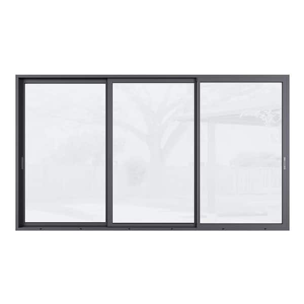 Teza 155 Series 144 in. x 80 in. Matte Black Universal Hand Aluminum Multi-Sliding Door
