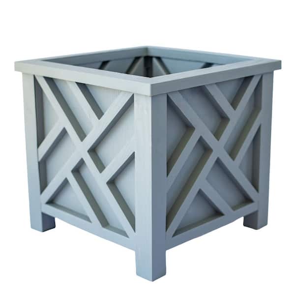 Hettie Large Grey Square Plastic Chippendale Lattice Planter with Drainage Holes (14.75 in. L x 14.75 in. W x 14 in. H)