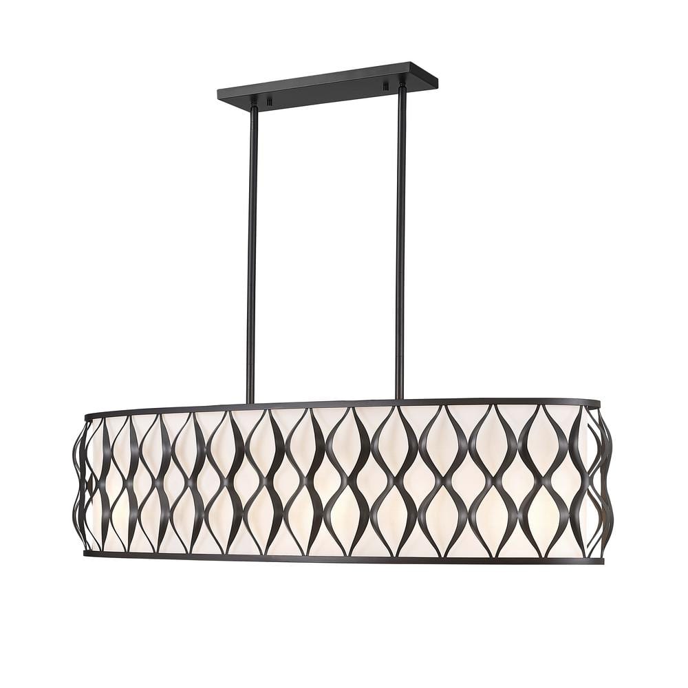 Harden 10-Light Matte Black Chandelier with White Fabric Shades