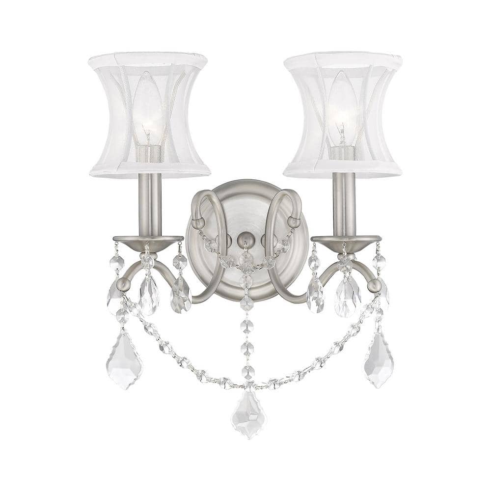 Brushed Nickel 2-Light Sconce with Off-White Silk Shade