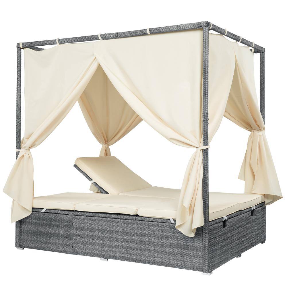 Wicker Outdoor Day Bed with Canopy, Multi-Position Recline & Beige Cushion price history on PriceWatchPro