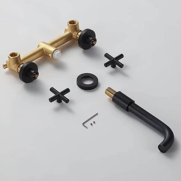 2-Handle Wall Mount Bathroom Faucet with Cross Handles in Matte  