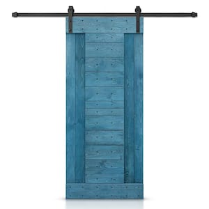 30 in. x 84 in. Ocean Blue Stained DIY Knotty Pine Wood Interior Sliding Barn Door with Hardware Kit