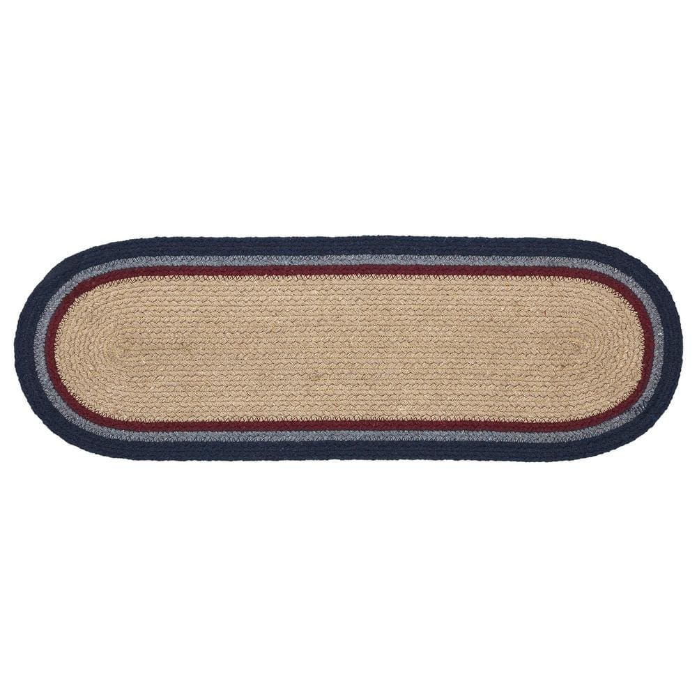 Navy and Natural Cotton Blend Oval Table Runner with Stenciled Stars