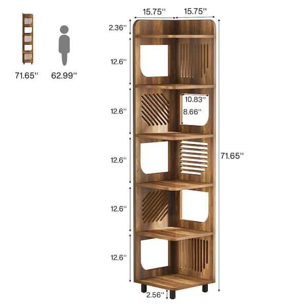 BYBLIGHT Eulas 71.85 in. Tall Yellow Wood 5-Shelf Standard