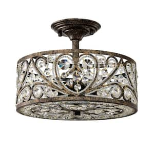 Runa 13 in. 4-Light Indoor Antique Bronze Finish Semi-Flush Mount Ceiling Light with Light Kit