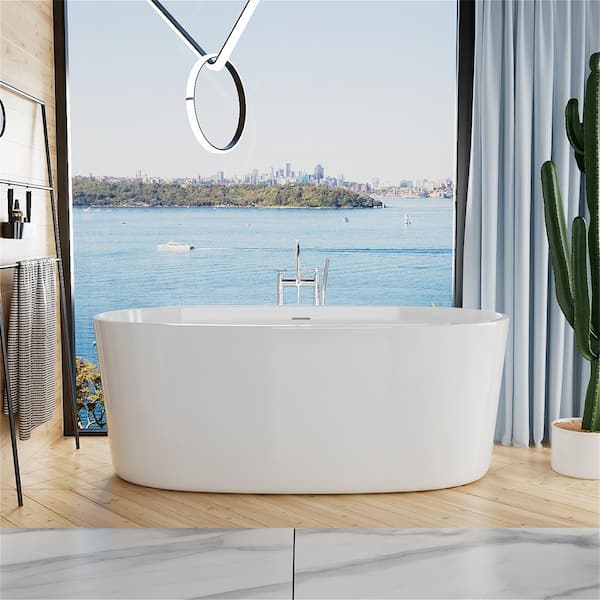MYCASS 67 in. x 32 in. Minimalist Acrylic Freestanding Soaking Bathtub Tub Not Whirlpool cUPC Certificated in Glossy White