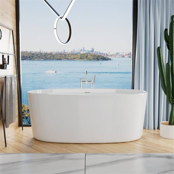 MYCASS 67 in. x 32 in. Minimalist Acrylic Freestanding Soaking Bathtub