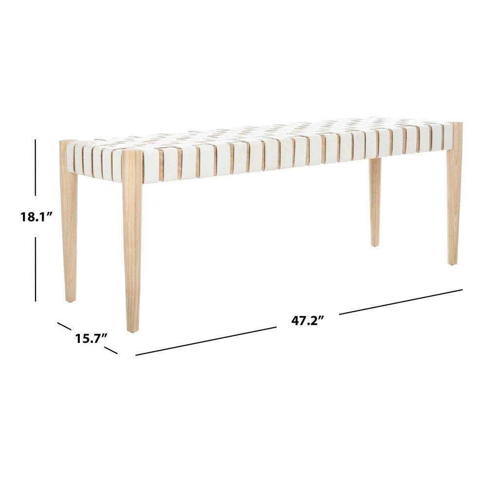 Amalia 47'' Beige and White Leather Weave Transitional Bench