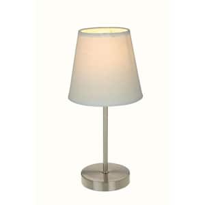 10 in. Sand Nickel Mini Basic Table Lamp with White Fabric Shade