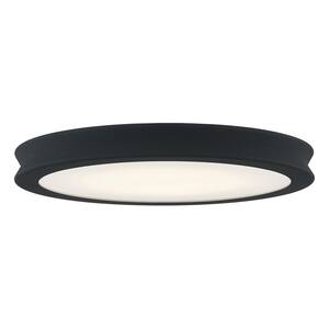 Fusion Bevel 16 in. 1-Light Matte Black Textured LED Flush-Mount with Opal Glass Shade
