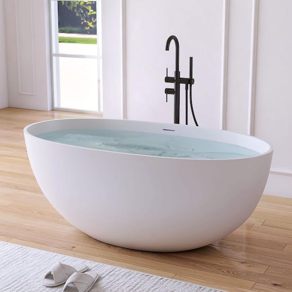 Eaton 55 in. x 29.5 in. Stone Resin Solid Surface Matte Flatbottom Freestanding Soaking Bathtub in White