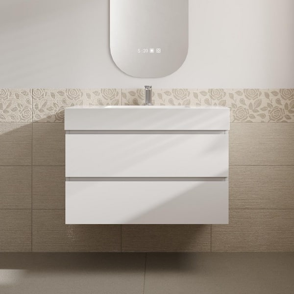 Aaby 36 in. W x 18 in. D x 25 in. H Wall Mounted Floating Bath Vanity Cabinet in White with Solid Surface Top and Sink