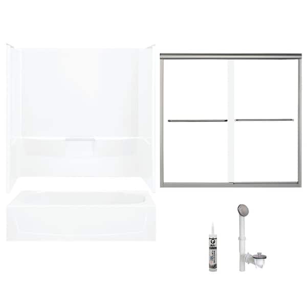 STERLING Performa 29 in. x 60 in. x 75.25 in. Bath and Shower Kit with Right-Hand Drain in White and Brushed Nickel