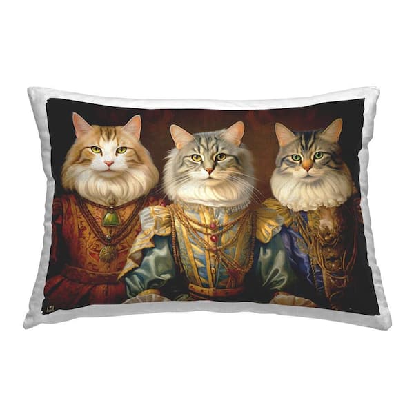 Historical Fashion Cats Multi-Color Print Polyester 14 in. x 20 in. Throw Pillow