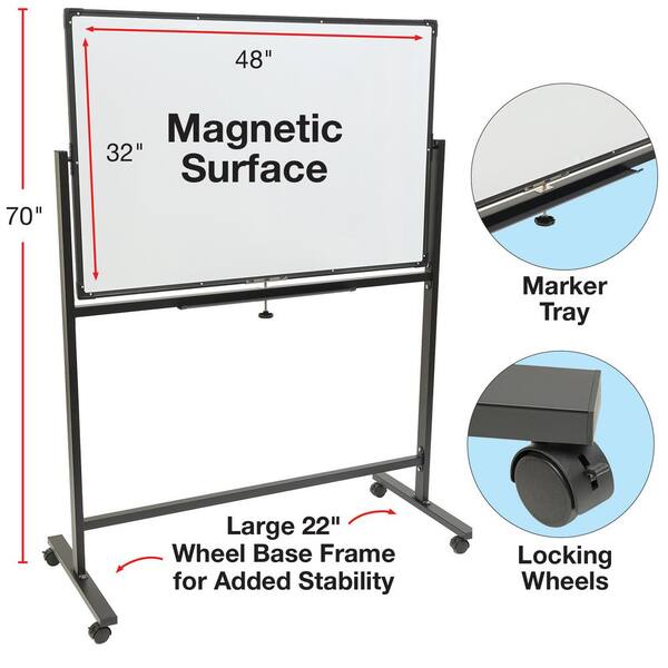 Mobile Whiteboard with Stand - 60x40 Double Sided Dry Erase Board with Stand, Large White Board on Wheels for Office, Rolling Magnetic Whiteboard