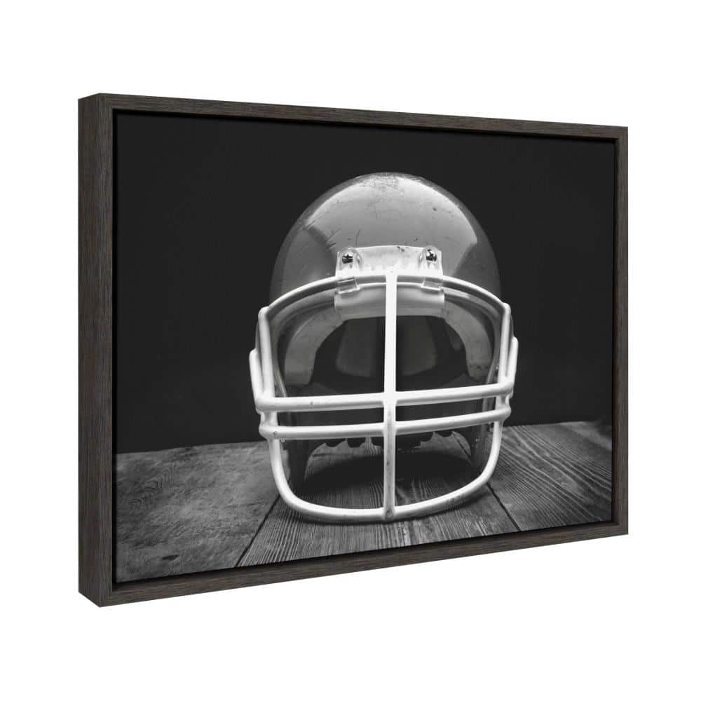 Vintage Football Helmet Black and White Framed Canvas Print
