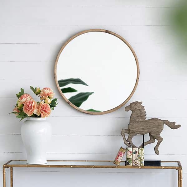 Brown 27.5 in W x 27.5 in. H Cottage Round Wood Framed Mirror Wall Mirror Wall Decor Mirror