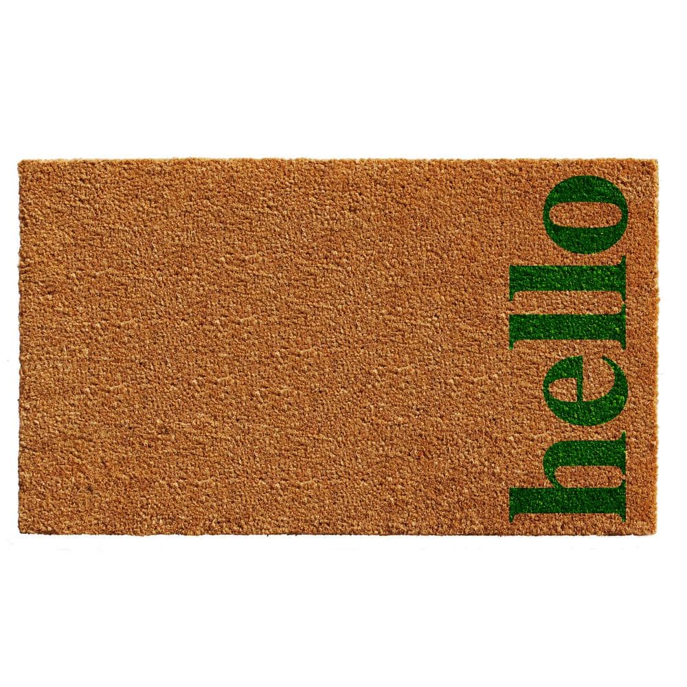 Vertical Hello Natural/Green 17 in. x 29 in. Door Mat