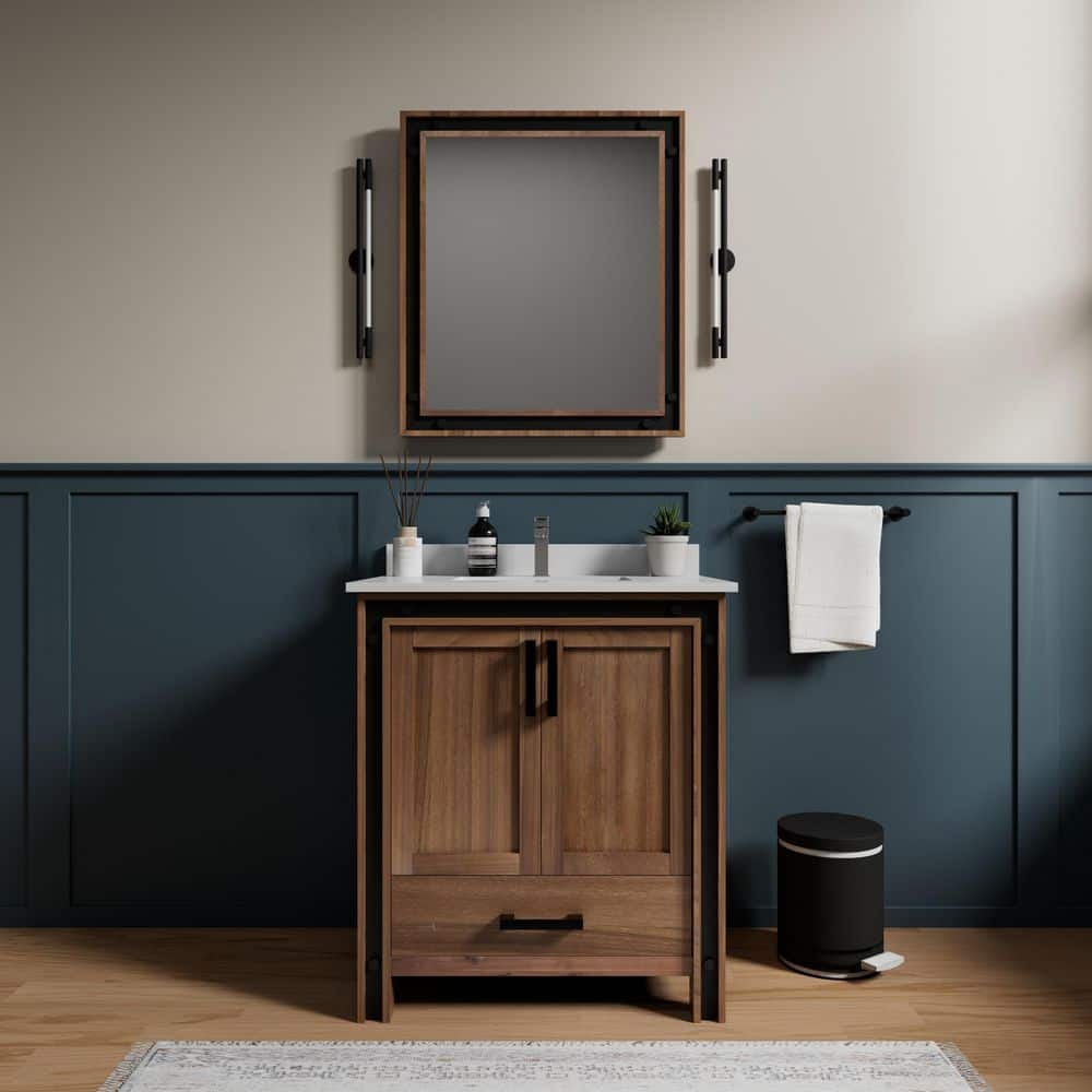 Ziva 30 in W x 22 in D Rustic Barnwood Bath Vanity, Cultured Marble Top and Faucet Set price history on PriceWatchPro