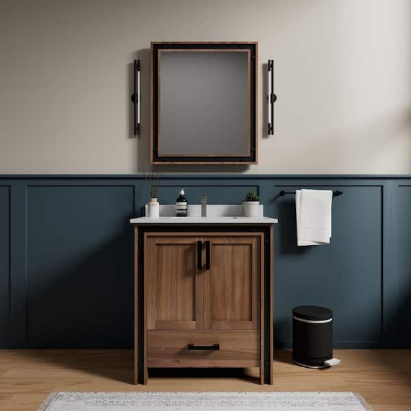 Lexora Ziva 30 in. W x 22 in. D x 32 in.H Single Bath Vanity Cabinet without Top in Rustic Barnwood, with Mirror