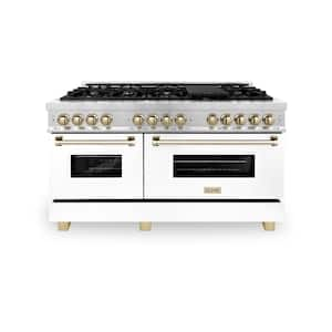 Autograph Edition 60 in. 9 Burner Dual Fuel Range in Fingerprint Resistant Stainless Steel, White Matte & Polished Gold