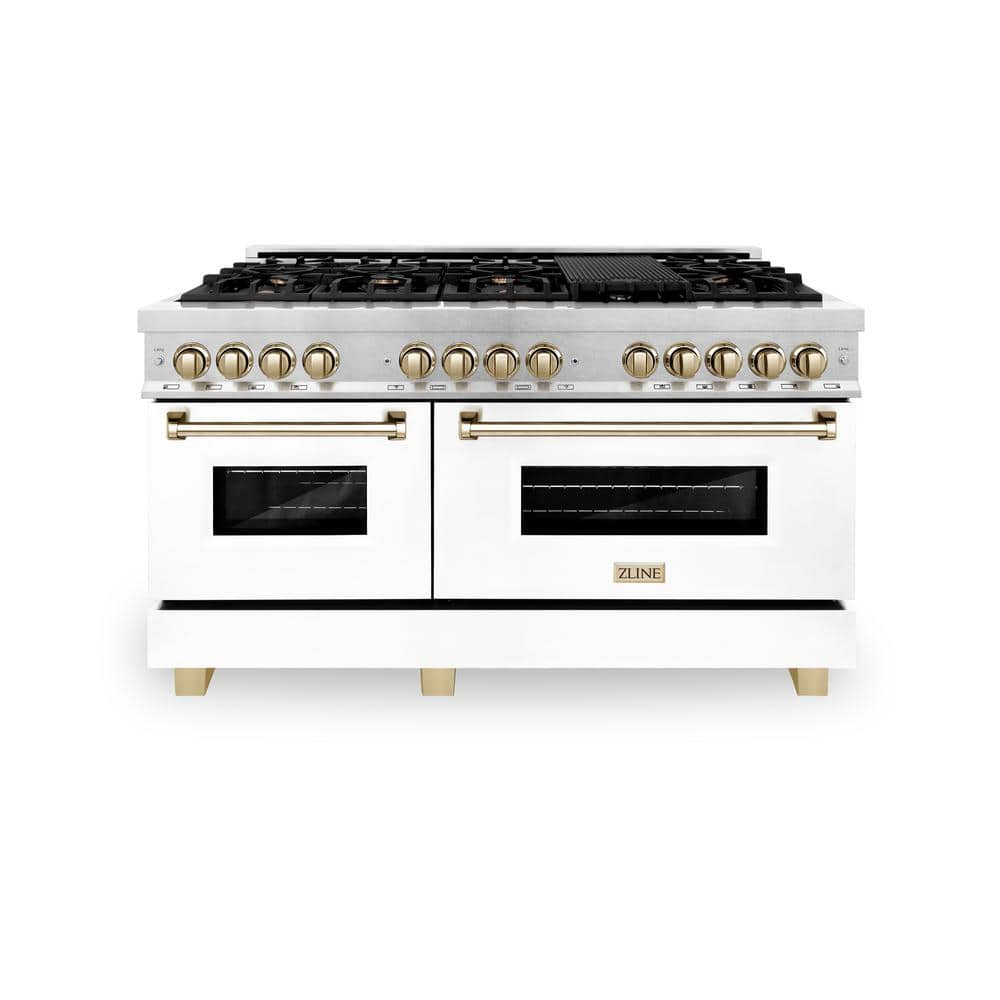 Autograph 60 in. Legacy Dual Fuel Range with 9 Burners and 2 Ovens in Satin Steel with White and Gold Accents price history on PriceWatchPro