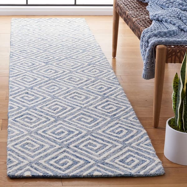 Metro Light Blue/Ivory 2 ft. x 9 ft. Greek Key Runner Rug