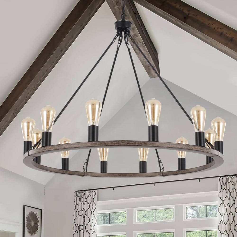 LWYTJO Loughlam 12-Light Black/Brown Farmhouse Candle Style Wagon