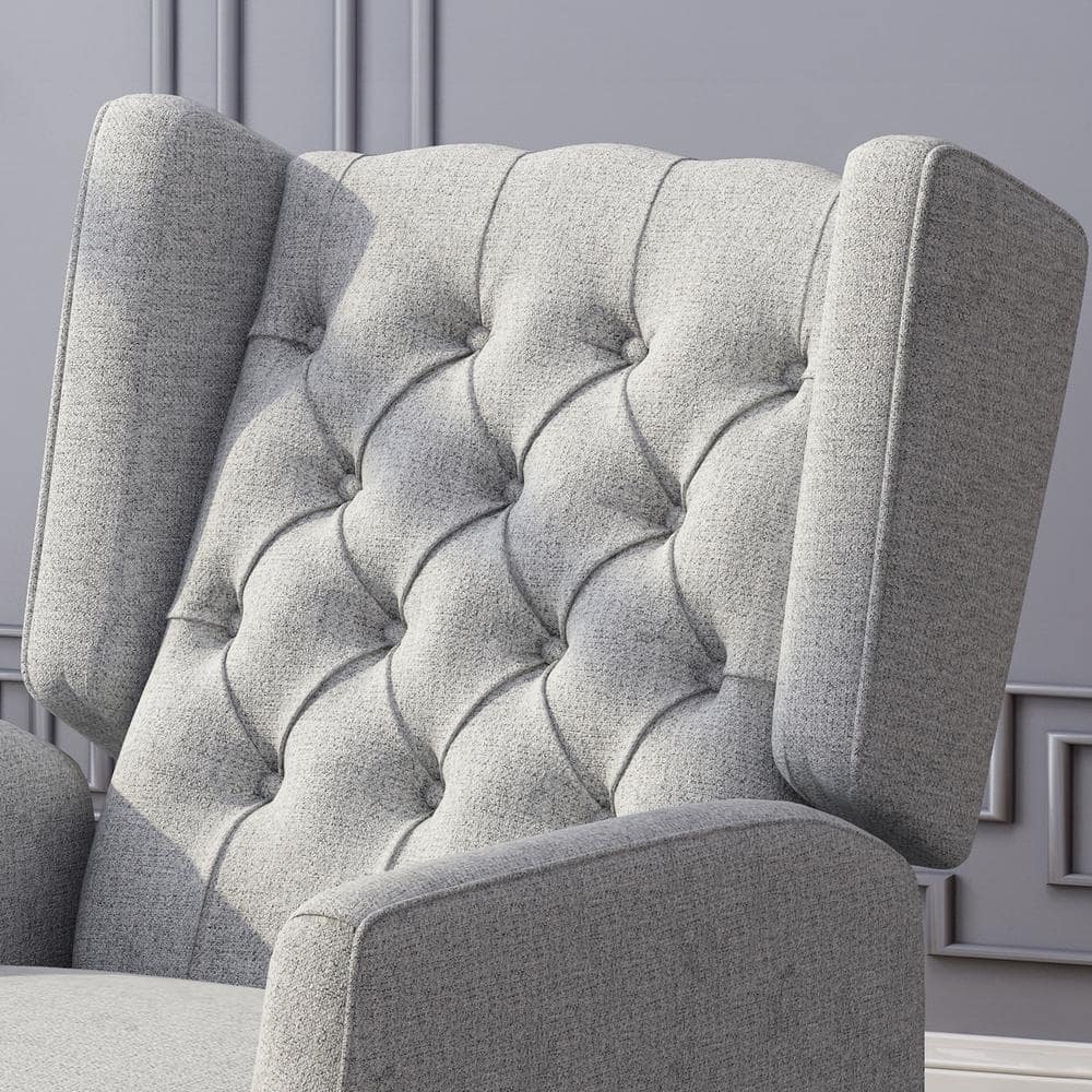 Gray Handcrafted Wingback Recliner with Tufted Upholstery