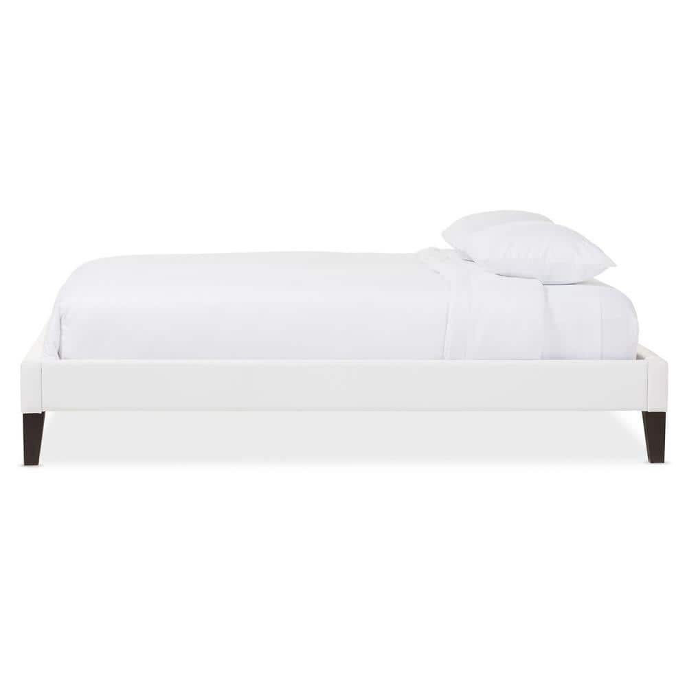 Lancashire Full White Faux Leather Upholstered Bed Frame with Tapered Legs