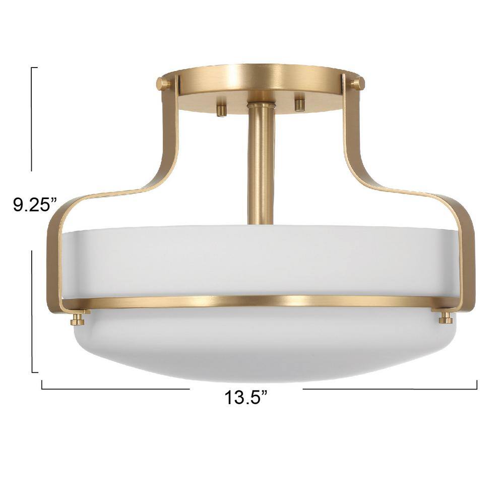 Allegra White and Gold Glass Drum Semi-Flush Mount Light