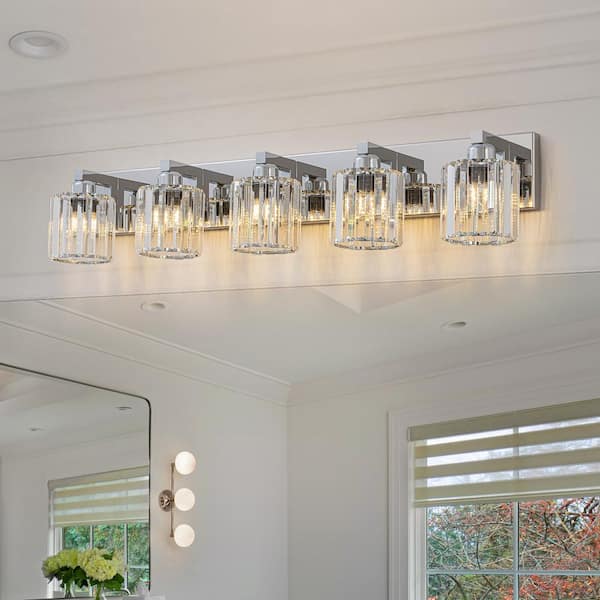 EDISLIVE Orillia 35.4 in. 5-Light Chrome Bathroom Vanity Light with Crystal Round Shades