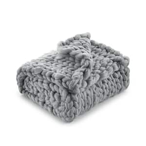 Charlie Light Gray Solid Color Polyester Throw Blanket